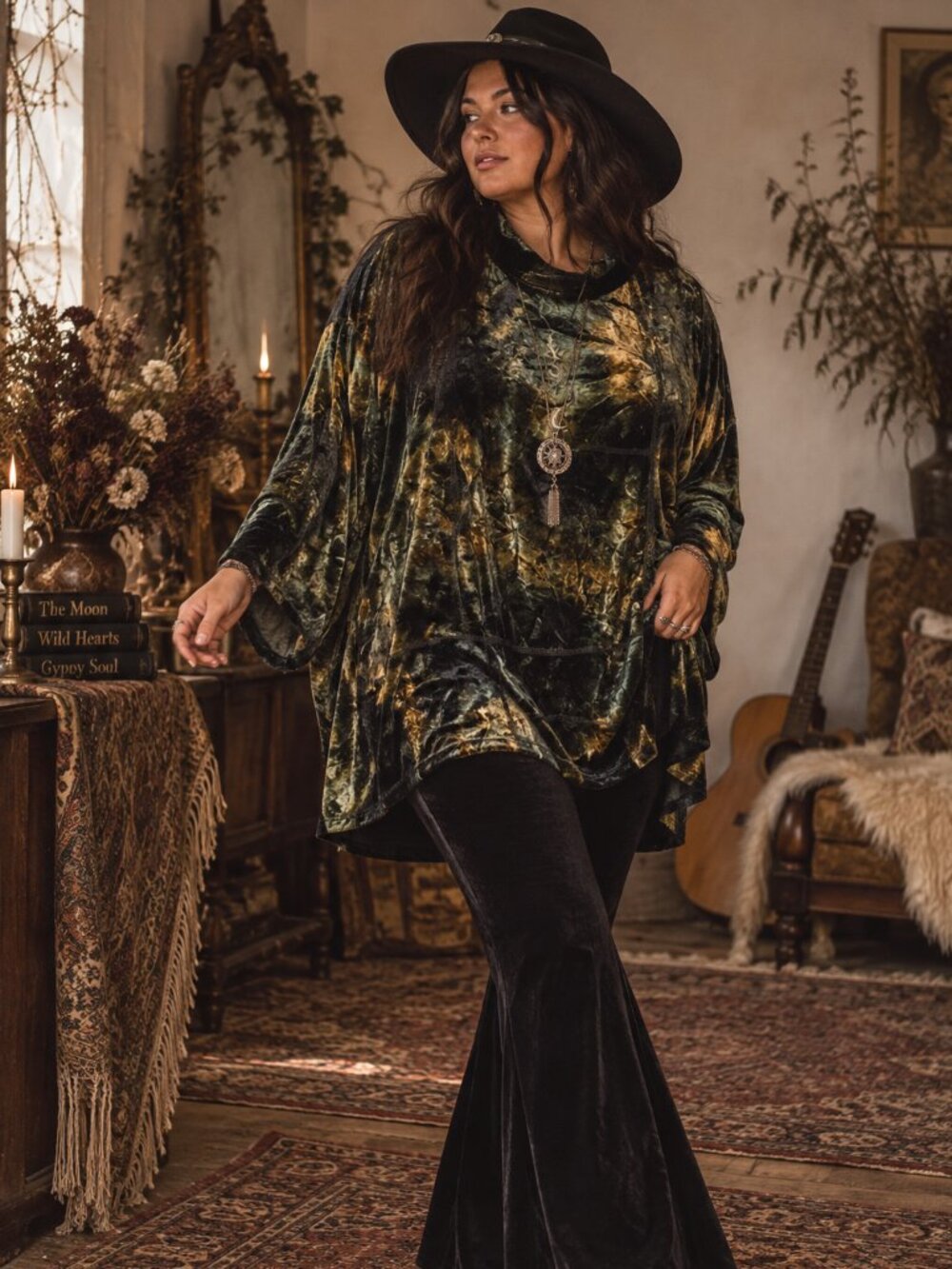 Vintage Crushed Velvet Metallic Boho Tunic Top